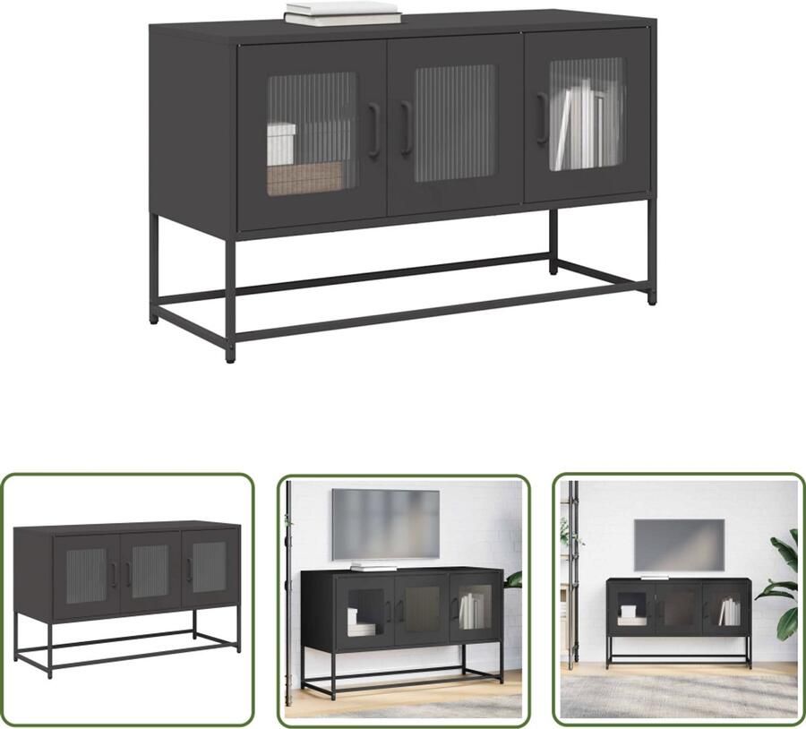 VidaXL Salontafel Tv-meubel 100 5x39x60 5 cm koudgewalst staal zwart Dressoir Opbergkast Industriële Stijl