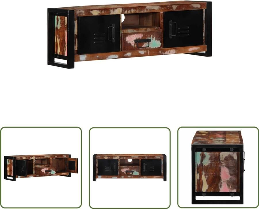 The Living Store Tv-meubel 100x30x35 cm massief gerecycled hout Tv-meubel Salontafel Opbergruimte Industrieel Design Gerecycled Hout