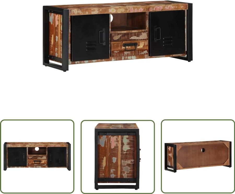 The Living Store Tv-meubel 100x30x40 cm massief gerecycled hout Tv-meubel Salontafel Kast Opbergruimte Industrieel Design