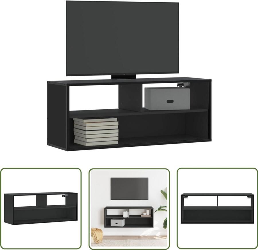 VidaXL Tv-meubel 100x31x39 5 cm bewerkt hout en metaal zwart Tv-meubel Salontafel Houten Tv-meubel Zwart Tv-meubel Industrieel Tv-meubel
