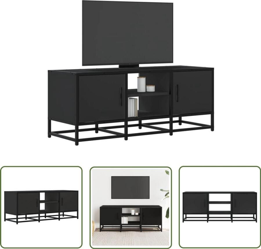 The Living Store Tv-meubel 100x35x41 cm bewerkt hout en metaal zwart Tv-meubel Salontafel Opbergkast Houten Tv-meubel Industriële Tv-kast