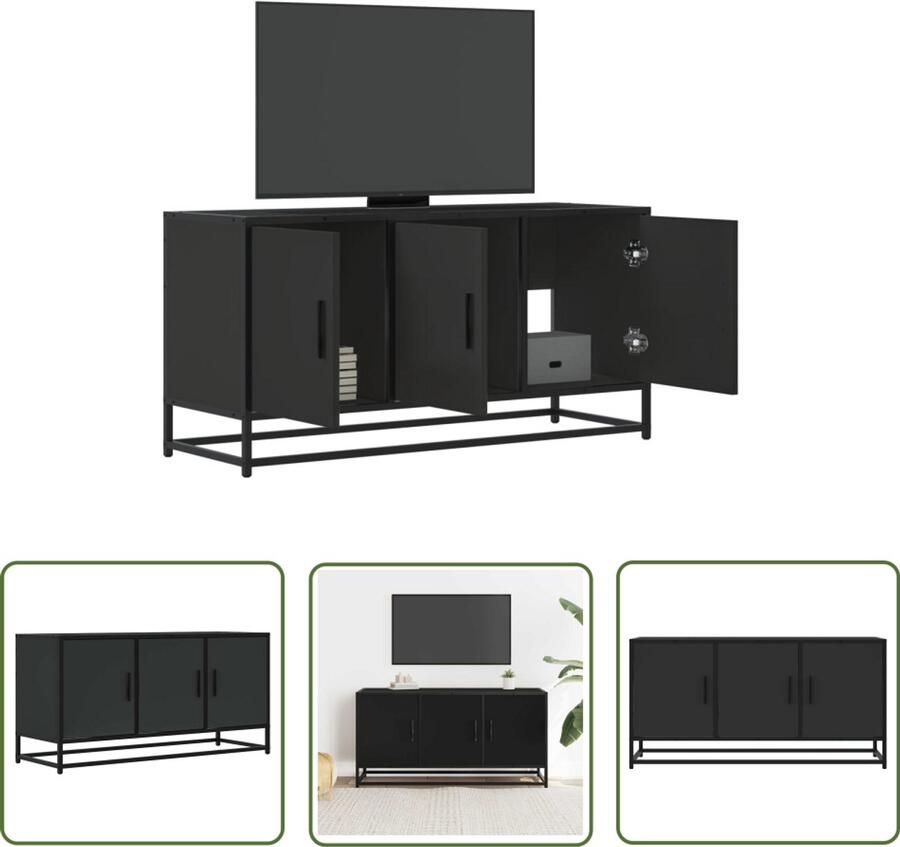 The Living Store Tv-meubel 100x35x50 cm bewerkt hout en metaal zwart Tv-meubel Salontafel Mediabox Opbergkast Houten Tv-meubel