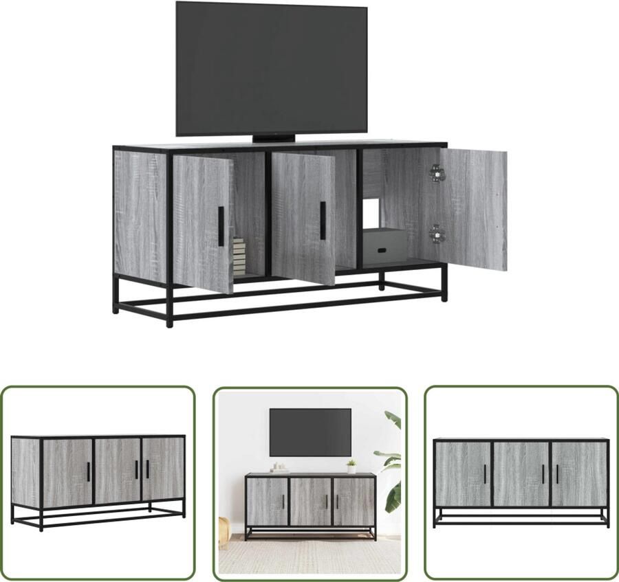 The Living Store Tv-meubel 100x35x50 cm bewerkt hout metaal grijs sonoma eiken Tv-meubel Salontafel Houten Tv-meubel Industrieel Tv-meubel Opbergruimte Tv-meubel