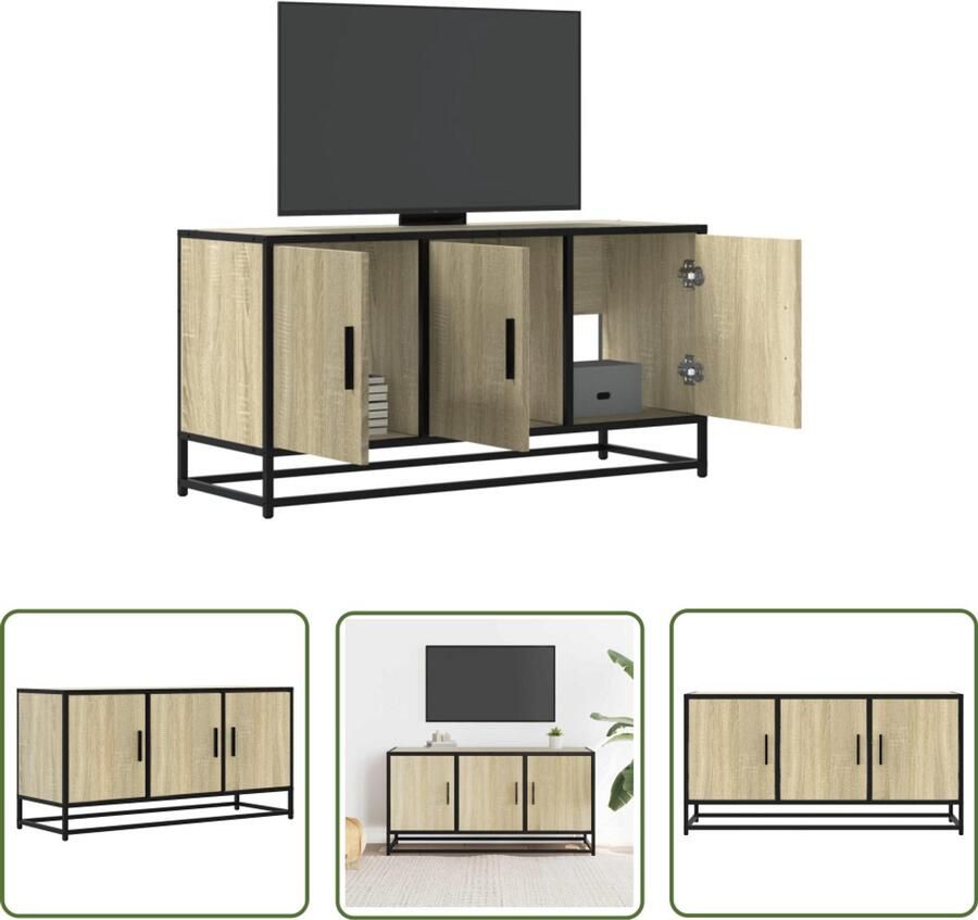 VidaXL Tv-meubel 100x35x50 cm bewerkt hout metaal sonoma eikenkleurig Tv-meubel Salontafel Houten Tv-meubel Tv-opstelling Mediabox