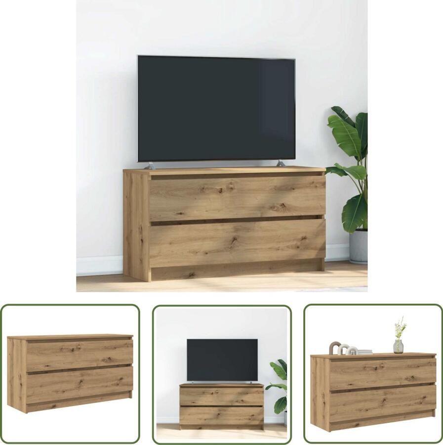 The Living Store Tv-meubel 100x35x54 cm bewerkt hout artisanaal eikenkleurig Tv-meubel Salontafel Houten Tv-kast Opbergruimte Tv Stand