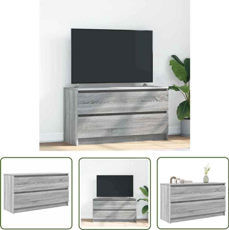The Living Store Tv-meubel 100x35x54 cm bewerkt hout grijs sonoma eikenkleurig Tv-meubel Salontafel Houten Tv-kast Opbergruimte Grijze Tv-bank