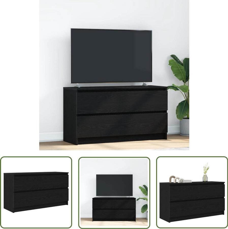 The Living Store Tv-meubel 100x35x54 cm bewerkt hout zwart Tv-meubel Salontafel Houten Tv-kast Opbergruimte Media Kast