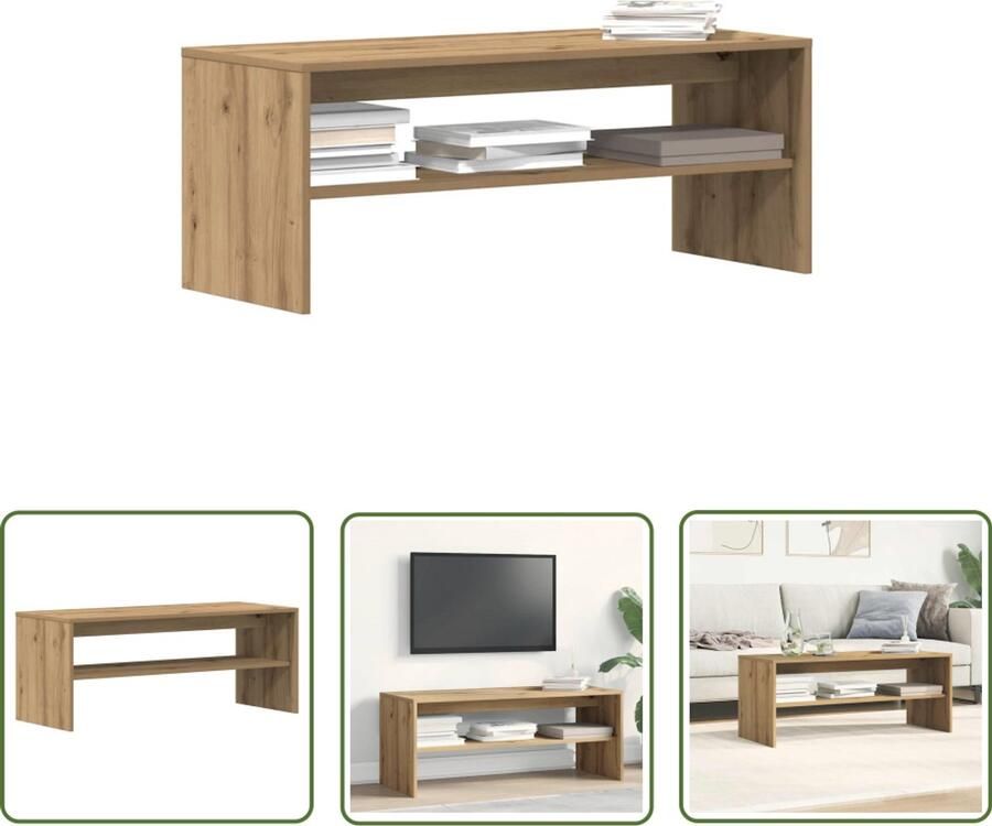 The Living Store Tv-meubel 100x40x40 cm bewerkt hout artisanaal eikenkleurig Tv-meubel Salontafel Houten Tv-standaard Opbergruimte Televisiescherm