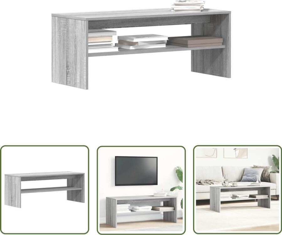 The Living Store Tv-meubel 100x40x40 cm bewerkt hout grijs sonoma eikenkleurig Tv-meubel Salontafel Kast Houten Tv-standaard Opbergruimte