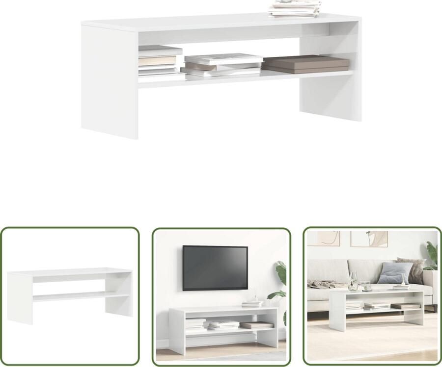 The Living Store Tv-meubel 100x40x40 cm bewerkt hout hoogglans wit Tv-meubel Salontafel Kast Houten Tv-standaard Opbergruimte