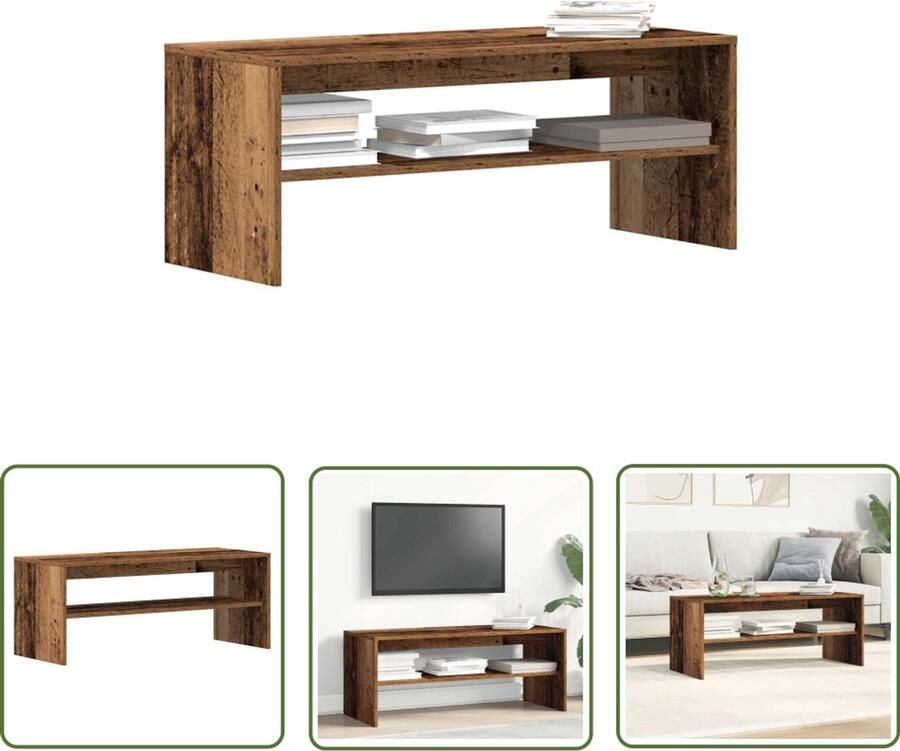 The Living Store Tv-meubel 100x40x40 cm bewerkt hout oud houtkleurig Tv-meubel Salontafel Houten Tv-standaard Opberg Kast Media Kast
