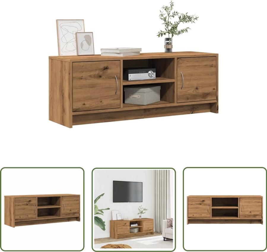 The Living Store Tv-meubel 102x30x37 5 cm bewerkt hout artisanaal eikenkleur Tv-meubel Salontafel Houten Tv-kast Televisiekast Opbergkast