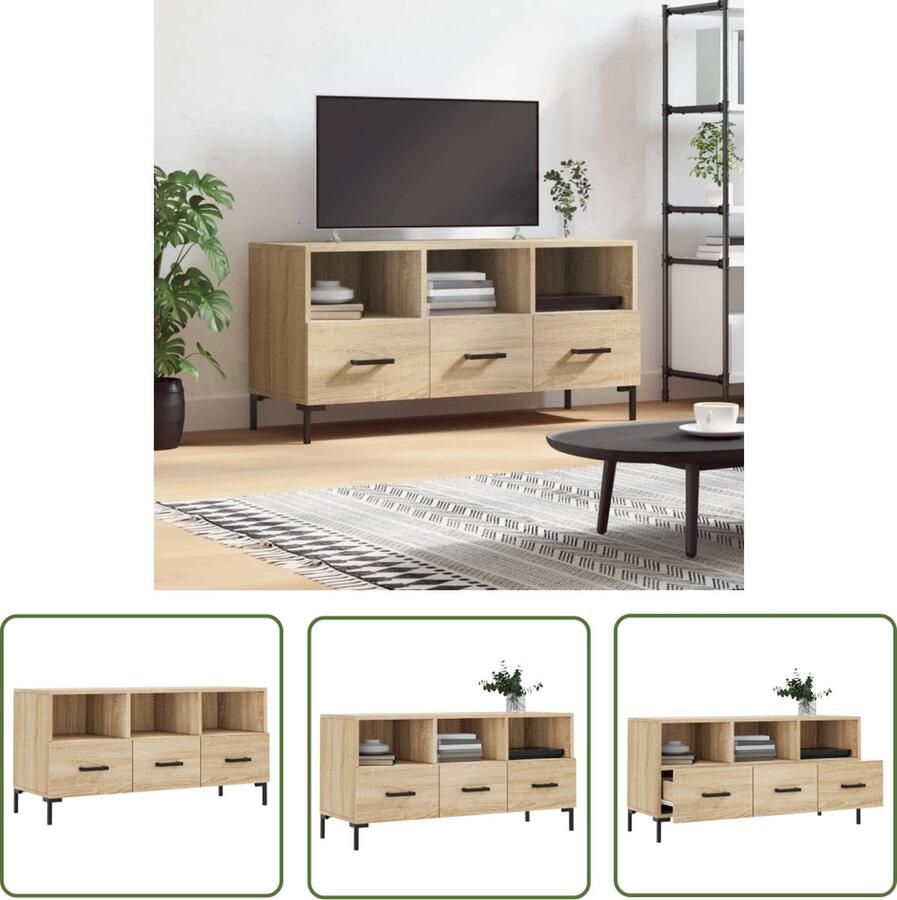 The Living Store TV-Meubel Sonoma Eiken 102 x 36 x 50 cm Opbergruimte Presenteerfunctie Tv-meubel Salontafel Houten Tv-stand Tv Kast Mediakast - Foto 2