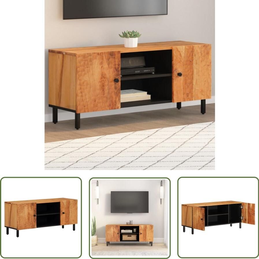 The Living Store Tv-meubel 105x33x46 cm massief acaciahout Tv-meubel Salontafel Houten Tv-stand Acaciahout Vintage Tv-meubel