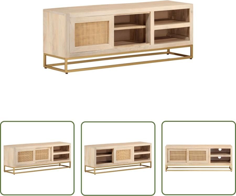The Living Store Tv-meubel 110x30x40 cm massief ruw mangohout en ijzer TV-meubel Mangohout Houten TV Kast Salontafel Living Room Furniture - Foto 2
