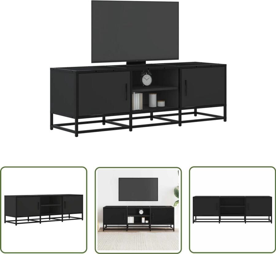 The Living Store Tv-meubel 120x35x41 cm bewerkt hout en metaal zwart Tv-meubel Salontafel Houten Tv-meubel Zwarte Tv-kast Media-opbergkasten