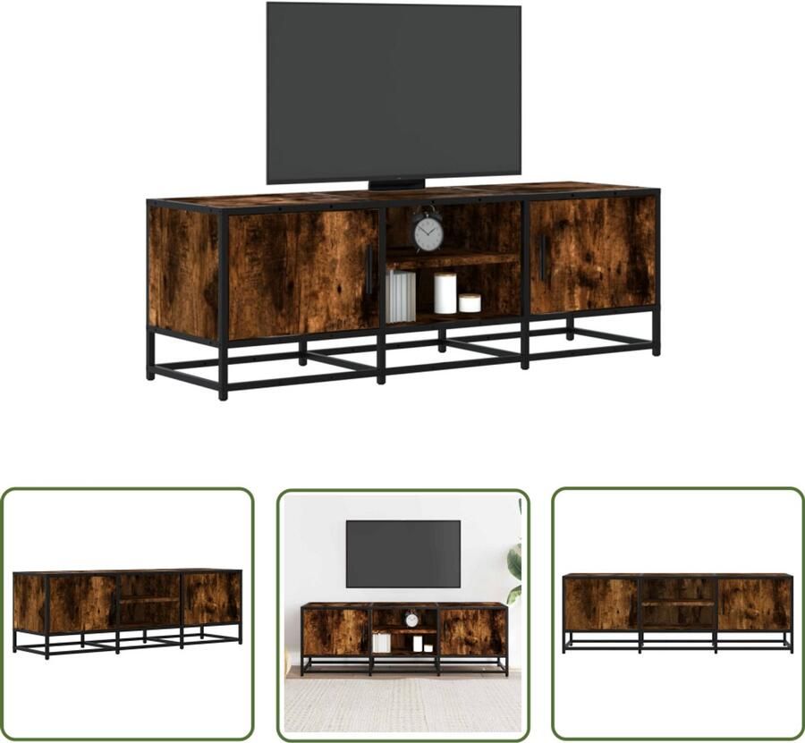 The Living Store Tv-meubel 120x35x41 cm bewerkt hout metaal gerookt eikenkleurig Tv-meubel Salontafel Houten Tv-meubel Industriele Tv-kast Opbergruimte