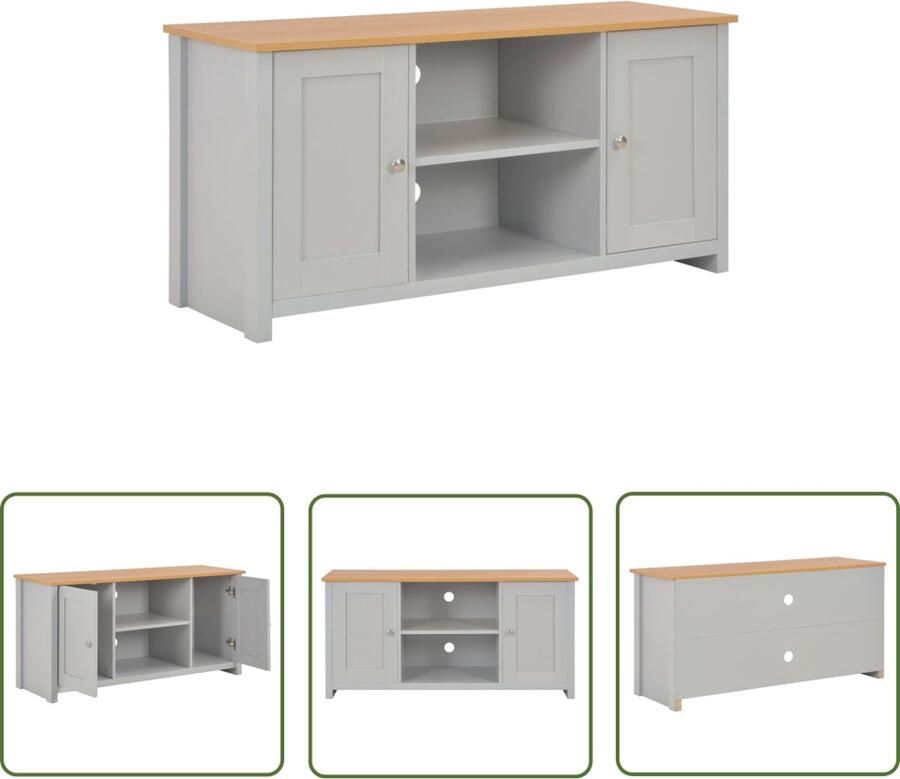 The Living Store Tv-meubel Trendy en praktisch Meubels Afmeting- 120 x 39 x 58 cm Ken- Grijs en natuurlijke houtkleur Tv-meubel Salontafel Meubels Houten Tv-standaard Televisiecabinet