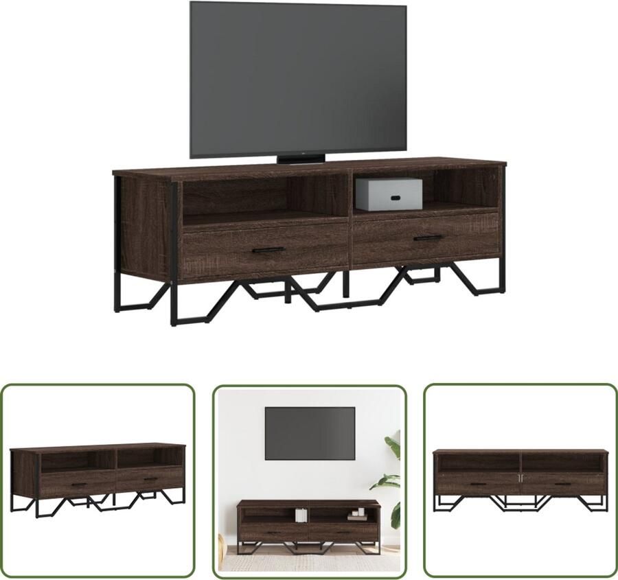The Living Store Tv-meubel 122x34x41 cm bewerkt hout bruin eikenkleurig Tv-meubel Salontafel Houten Tv-standaard Bruine Eiken Media Kast