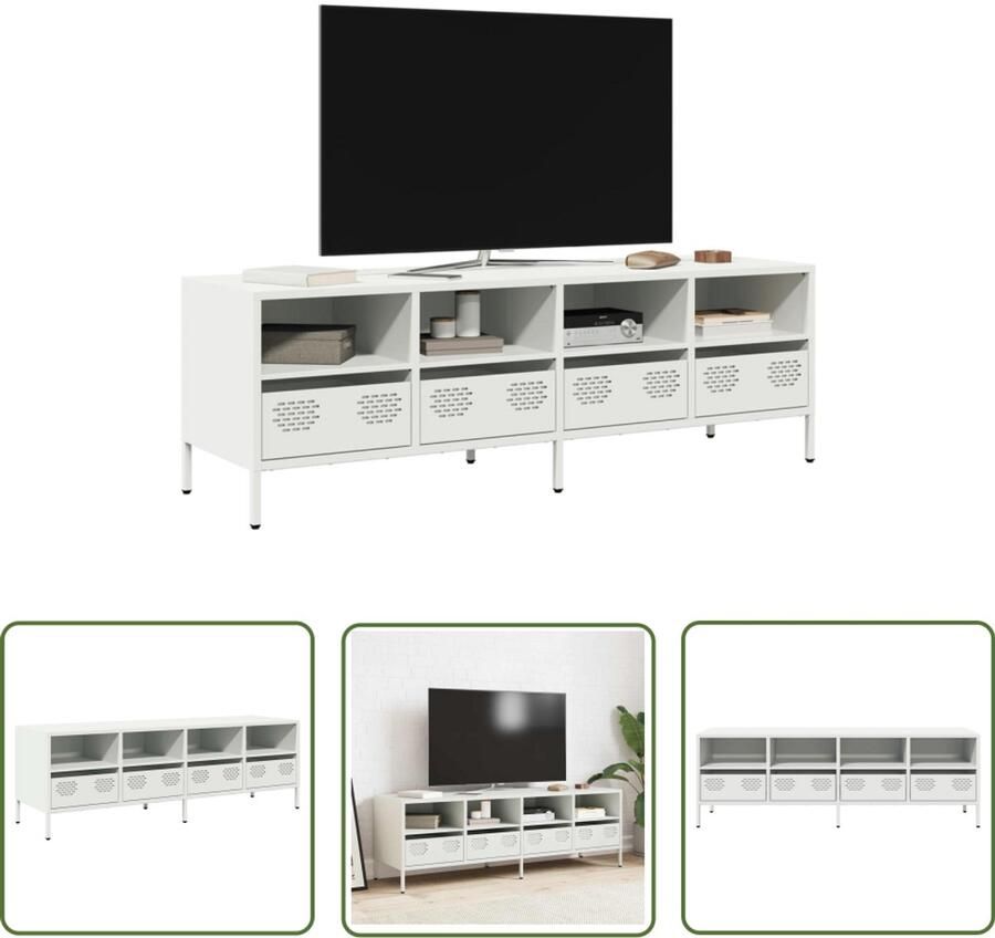 The Living Store Tv-meubel 135x39x43 5 cm koudgewalst staal wit Tv-meubel Salontafel Industriel Style Koudgewalst Staal Wit - Foto 2