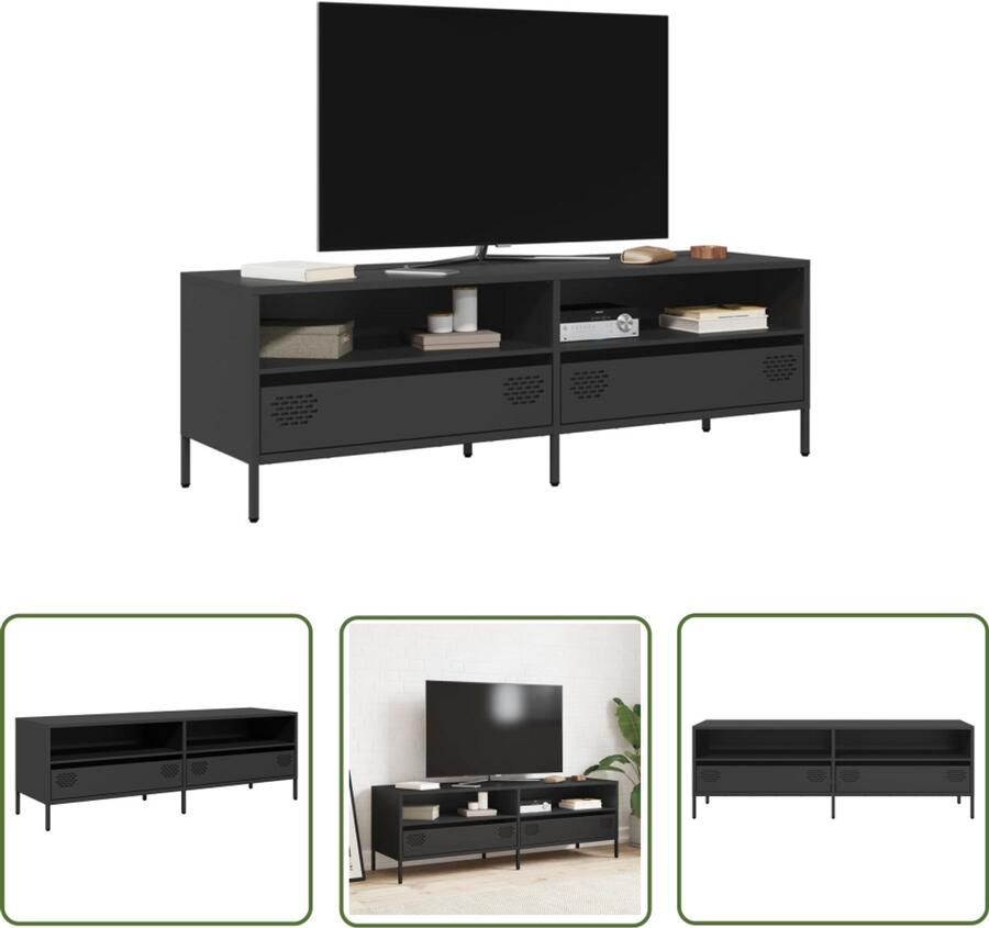 The Living Store Tv-meubel 135x39x43 5 cm koudgewalst staal zwart Tv-meubel Salontafel Industriele Stijl Koudgewalst Staal Tv Stand