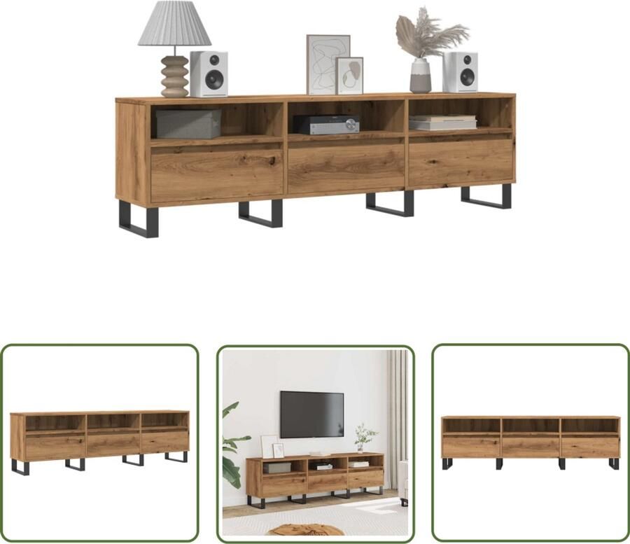 The Living Store Tv-meubel 150x30x44 5 cm bewerkt hout artisanaal eikenkleur Tv-meubel Salontafel Houten Kast Opslagoplossing Televisiekast