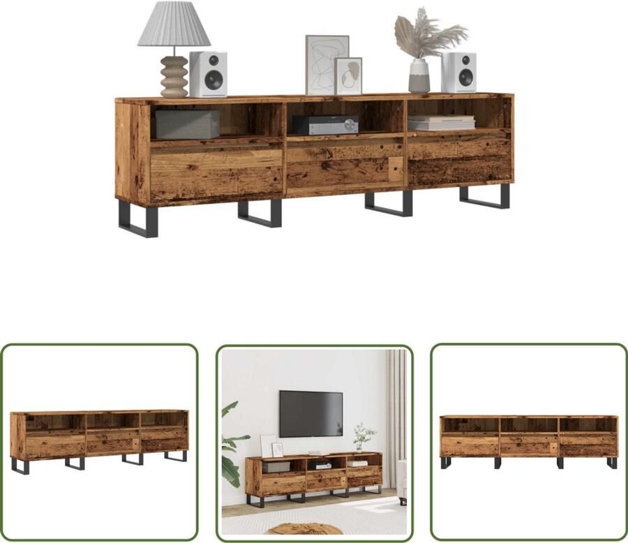 The Living Store Tv-meubel 150x30x44 5 cm bewerkt hout oud houtkleurig Tv-meubel Salontafel Houten Tv-meubel Tv Kast Opbergruimte