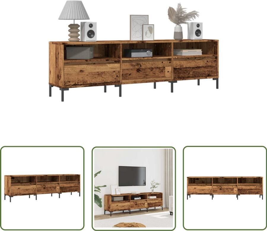 The Living Store Tv-meubel 150x30x44 5 cm bewerkt hout oud houtkleurig Tv-meubel Salontafel Houten Tv-meubel Vintage Tv-meubel Tv Kast