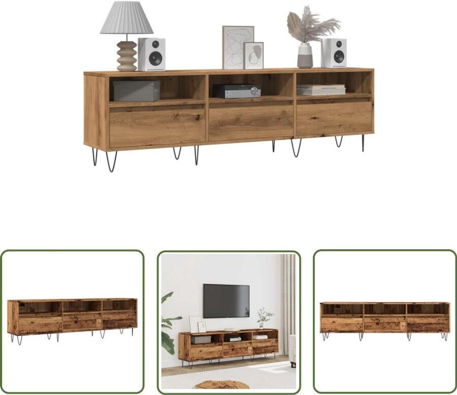 The Living Store Tv-meubel 150x30x44 5 cm bewerkt hout oud houtkleurig Tv-meubel Salontafel Kast Houten Tv-meubel Vintage Tv-meubel
