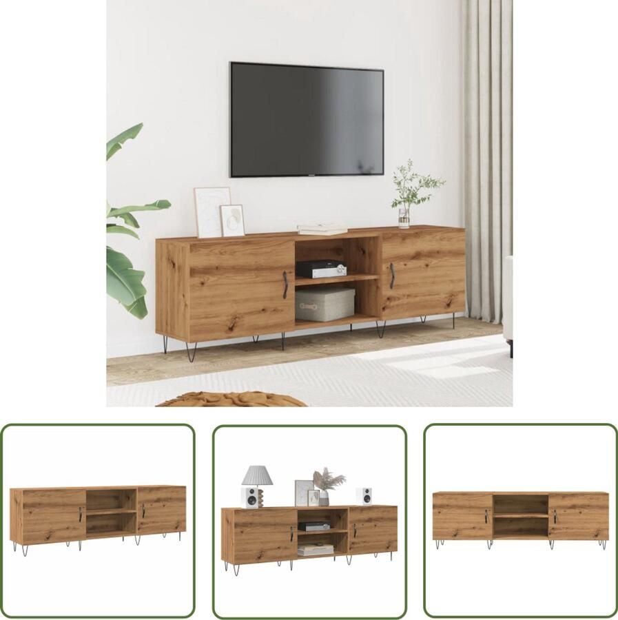 The Living Store Tv-meubel 150x30x50 cm bewerkt hout artisanaal eikenkleurig Tv-meubel Salontafel Houten Kast Opslagoplossing Livingroom Furniture