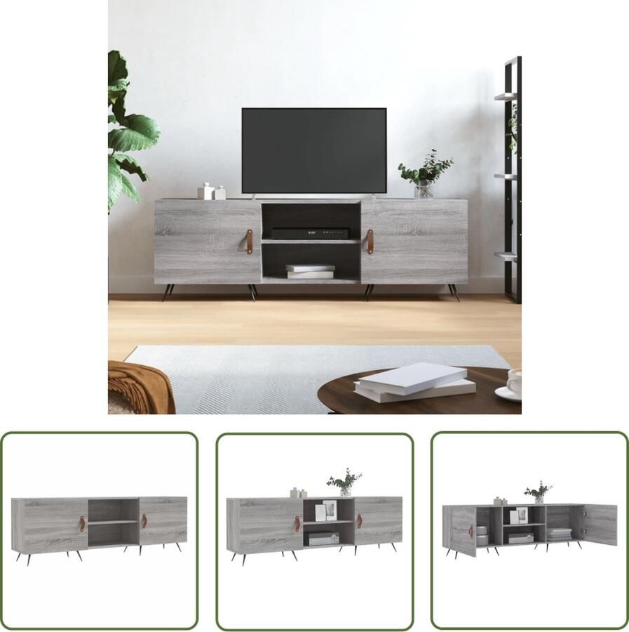The Living Store Tv-meubel 150x30x50 cm bewerkt hout grijs sonoma eikenkleurig Tv-meubel Salontafel Houten Tv-stand Tv Kast Sonoma Eiken - Foto 2
