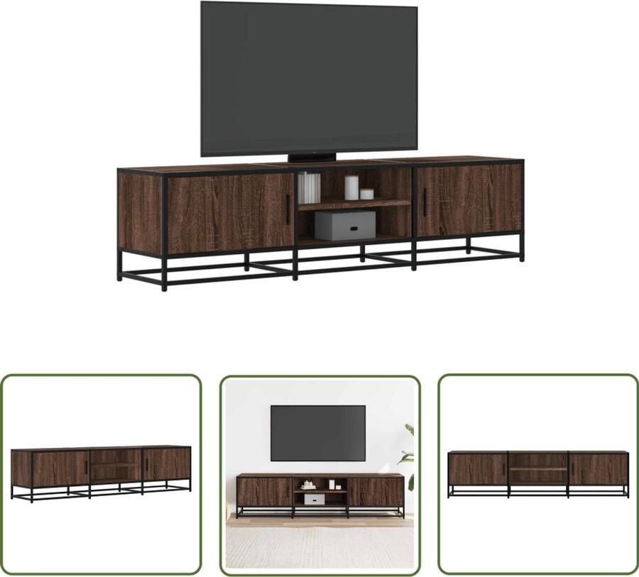The Living Store Tv-meubel 160x35x41 cm bewerkt hout metaal bruin eikenkleur Tv-meubel Salontafel Houten Tv-meubel Industrieel Tv-meubel Opbergruimte