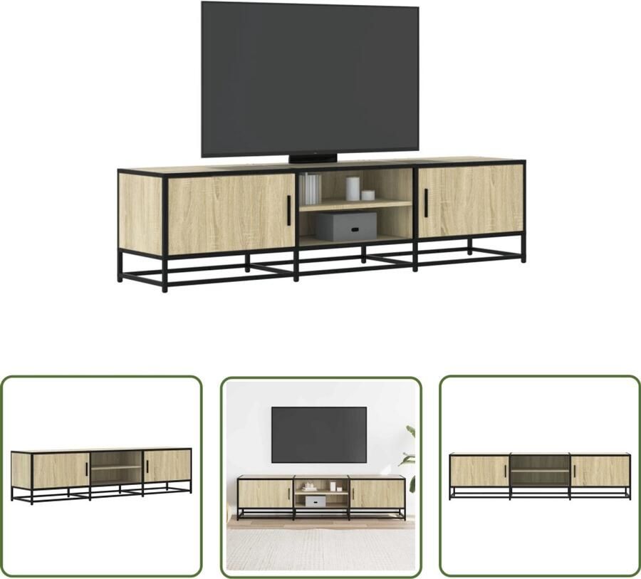 The Living Store Tv-meubel 160x35x41 cm bewerkt hout metaal sonoma eikenkleurig Tv-meubel Salontafel Houten Tv-meubel Industrieel Tv-meubel Opbergruimte