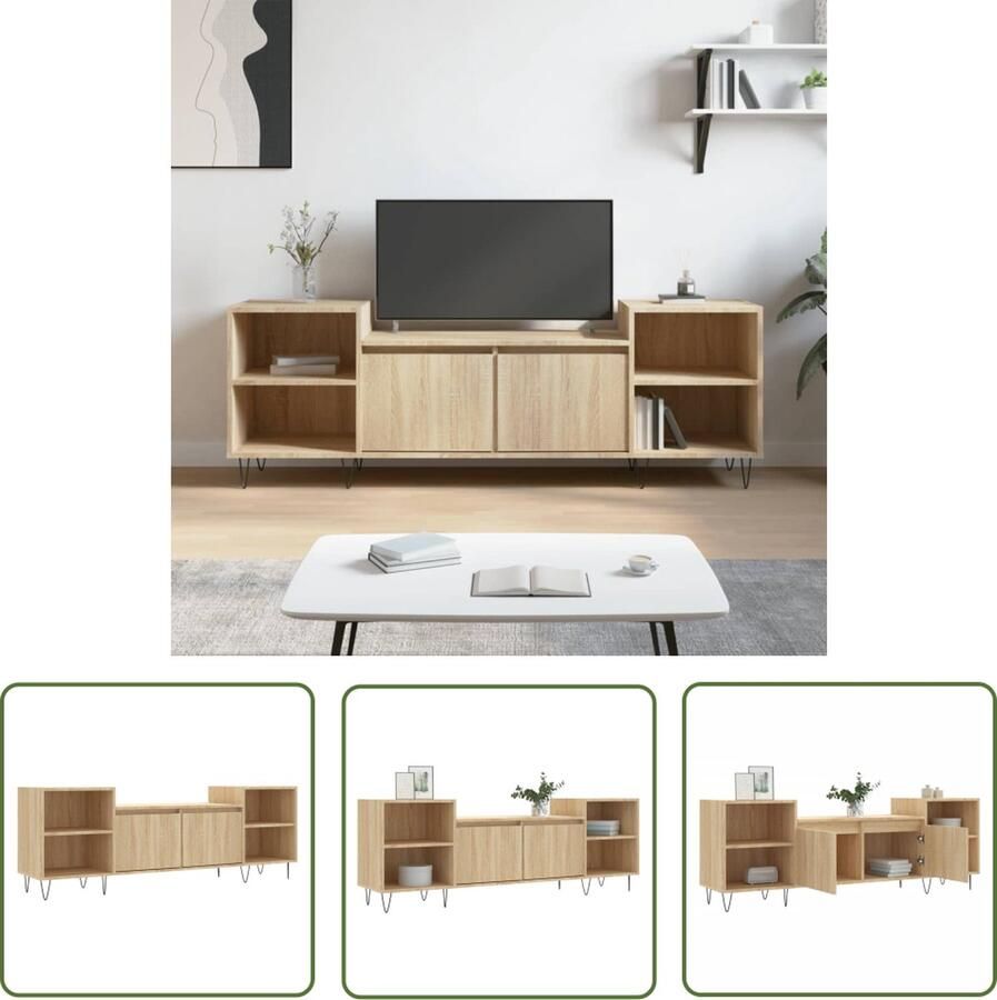 The Living Store Tv-meubel Sonoma Eiken 160 x 35 x 55 cm Met opbergruimte Tv-meubel Salontafel Houten Tv-kast Media Kast Sonoma Eiken