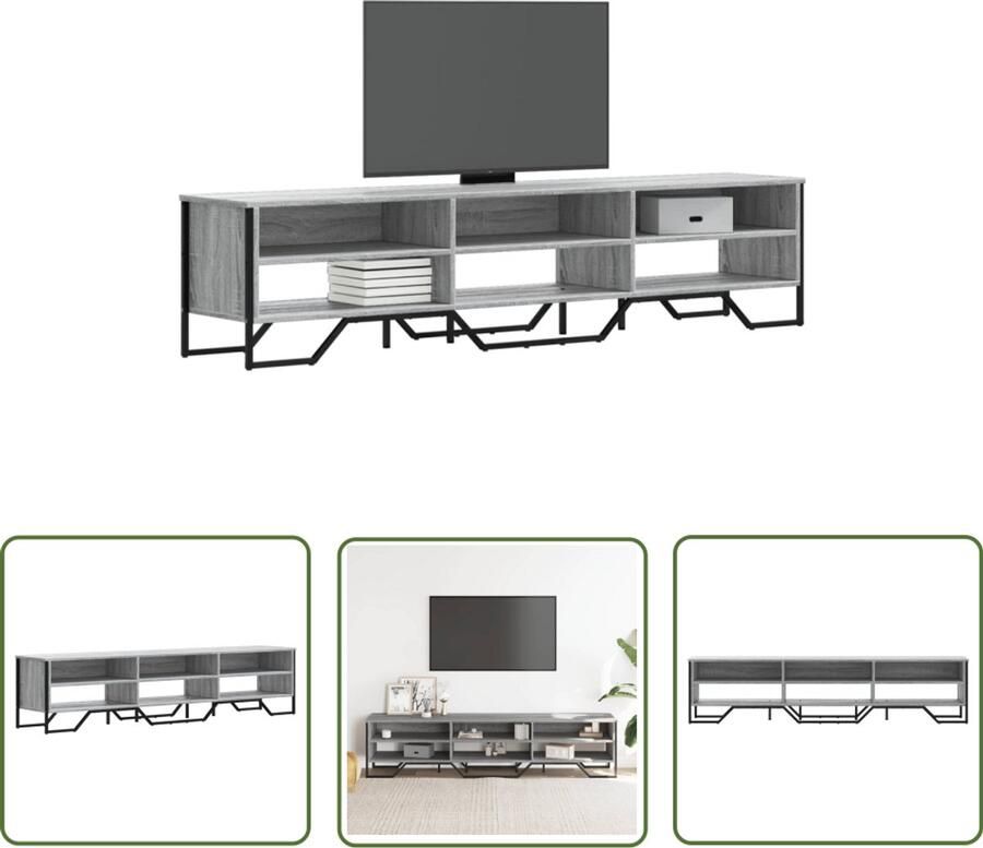 The Living Store Tv-meubel 180x34x41 cm bewerkt hout grijs sonoma eikenkleurig Tv-meubel Salontafel Houten Tv-standaard Grijze Tv-bank Modern Tv-meubel