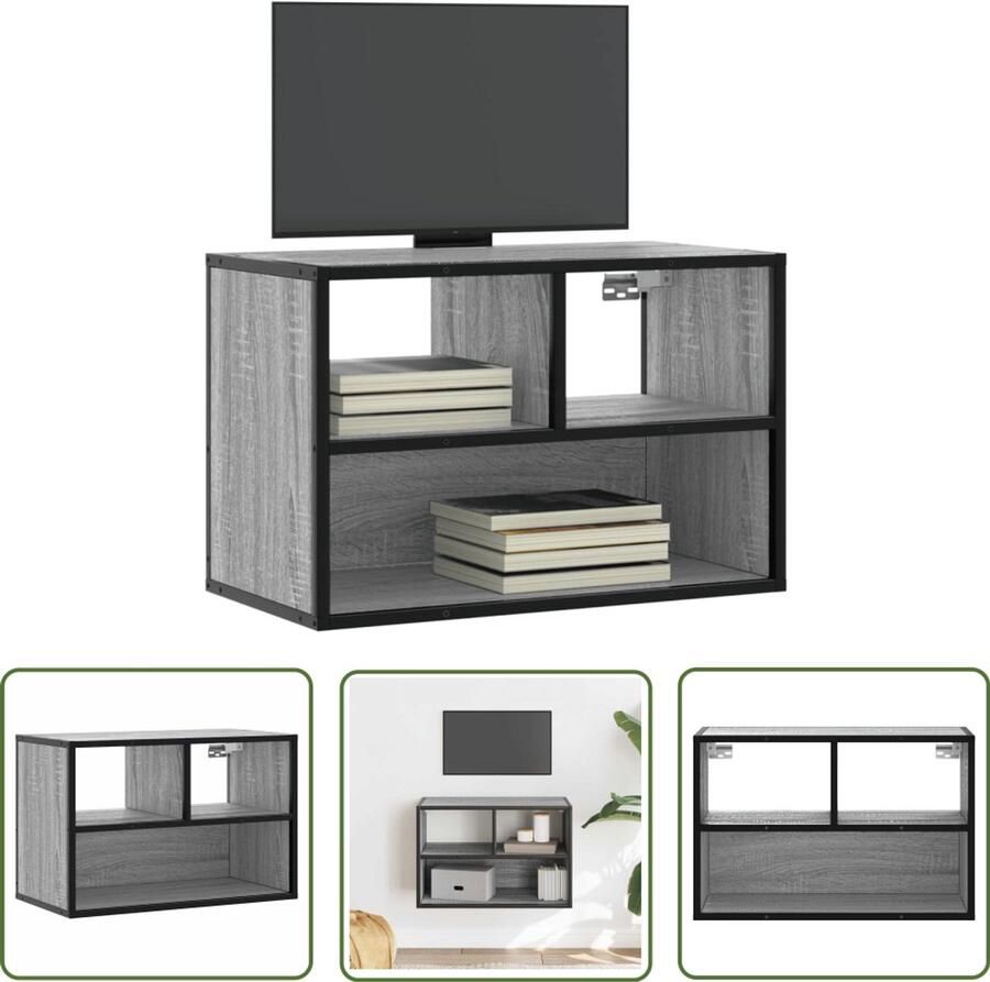 The Living Store Tv-meubel 60x31x39 5 cm bewerkt hout metaal grijs sonoma eiken Tv-meubel Salontafel Houten Tv-meubel Industrieel Tv-meubel Mediabox