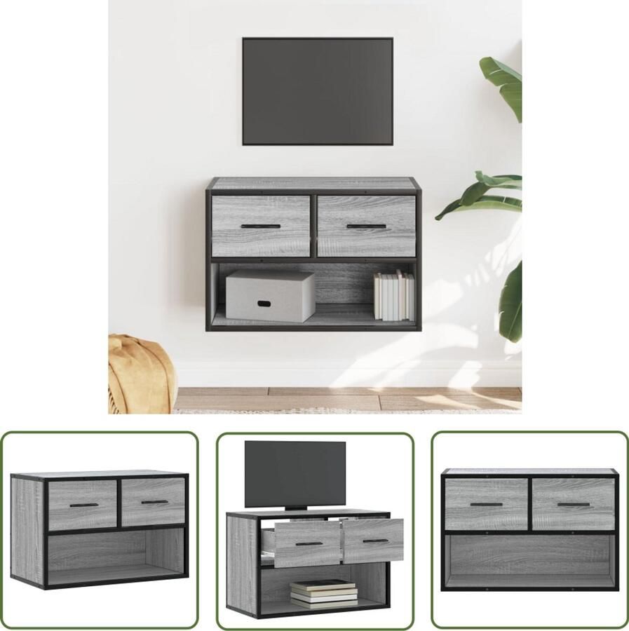 The Living Store Tv-meubel 60x31x39 5 cm bewerkt hout metaal grijs sonoma eiken Tv-meubel Salontafel Mediabox Houten Tv-meubel Industrieel Tv-meubel