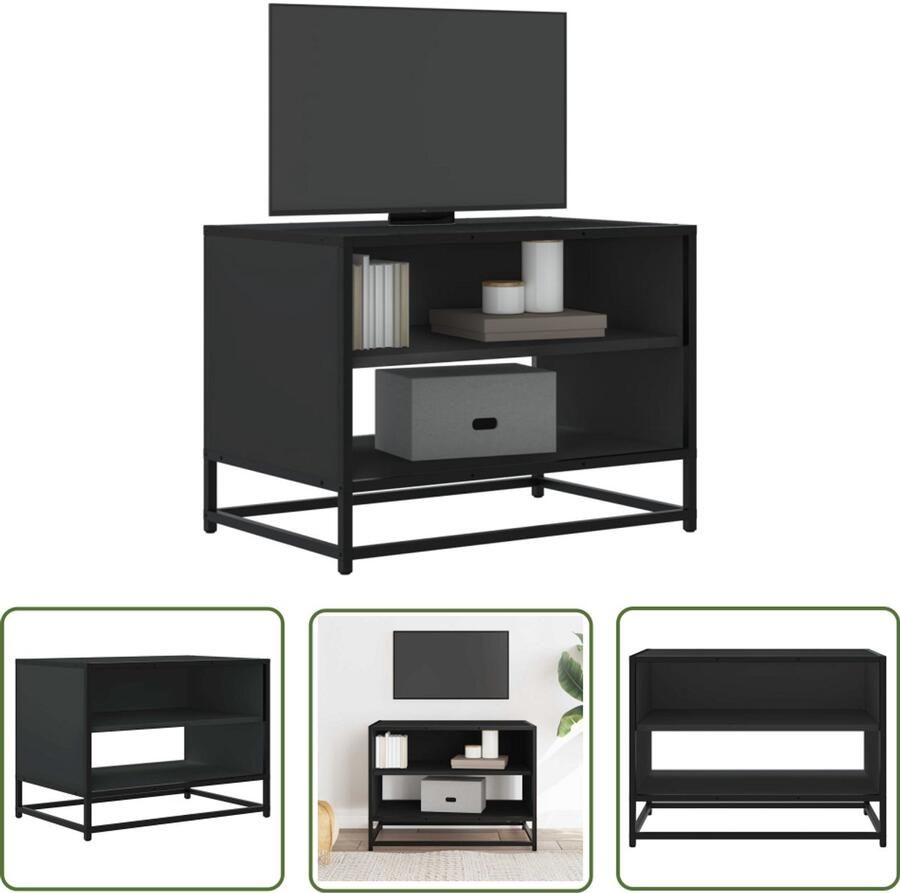 The Living Store Tv-meubel 61x40x46 cm bewerkt hout en metaal zwart Tv-meubel Salontafel Houten Tv-meubel Industrieel Tv-meubel Opbergruimte