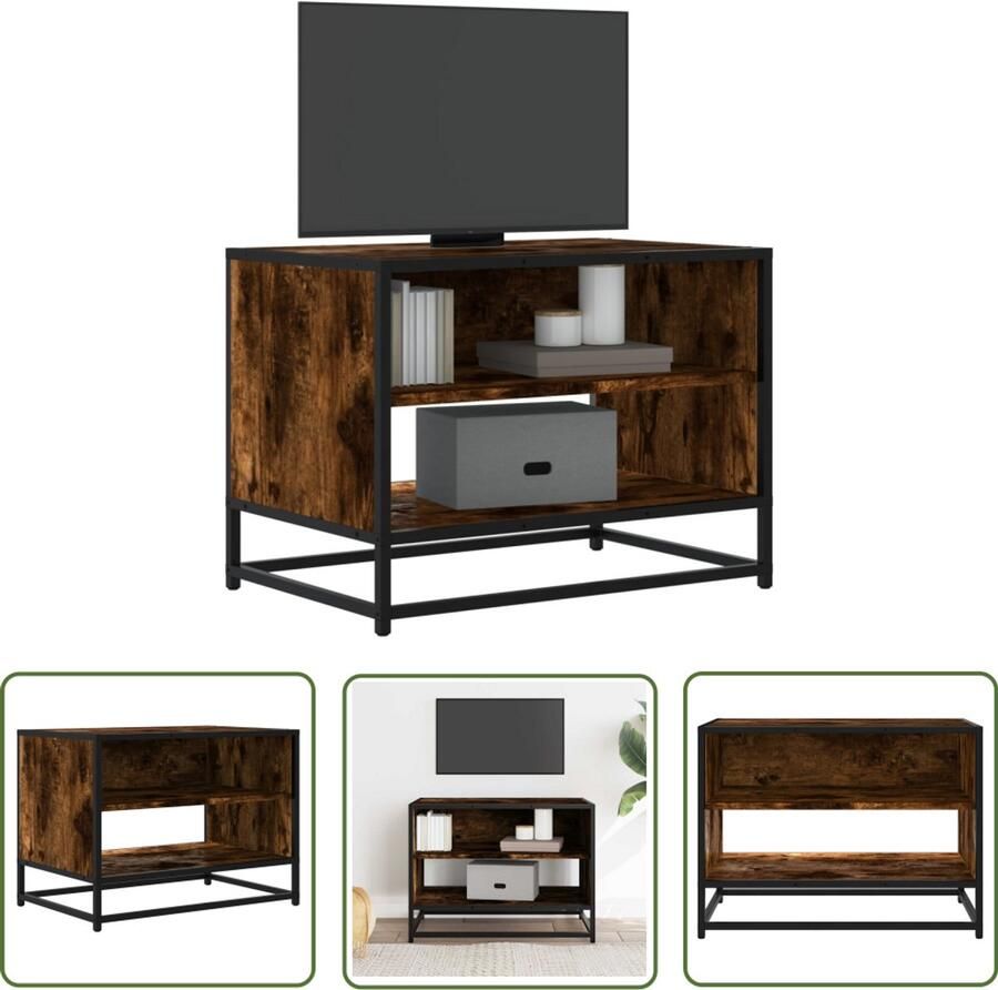 The Living Store Tv-meubel 61x40x46 cm bewerkt hout metaal gerookt eikenkleurig Tv-meubel Salontafel Industrieel Design Houten Tv-meubel Tv-opstelling