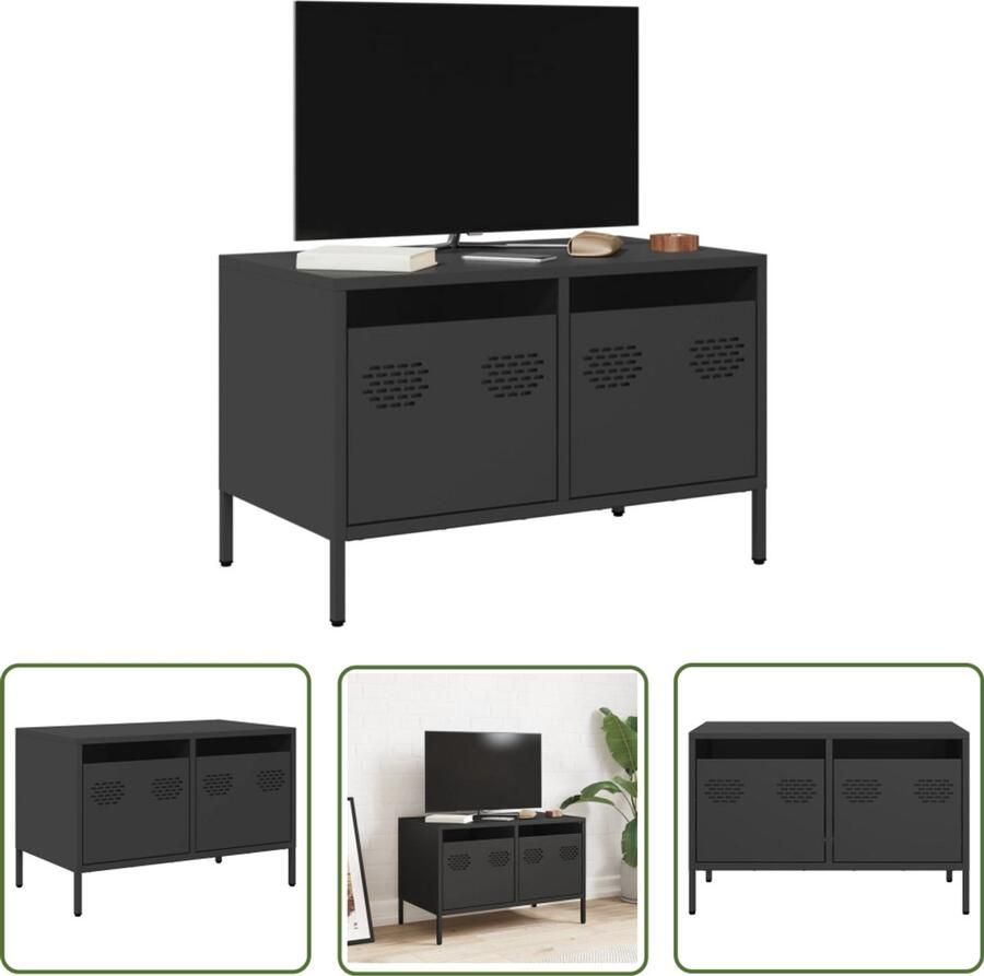 The Living Store Tv-meubel 68x39x43 5 cm koudgewalst staal zwart Tv-meubel Salontafel Industriele Stijl Koudgewalst Staal Zwart