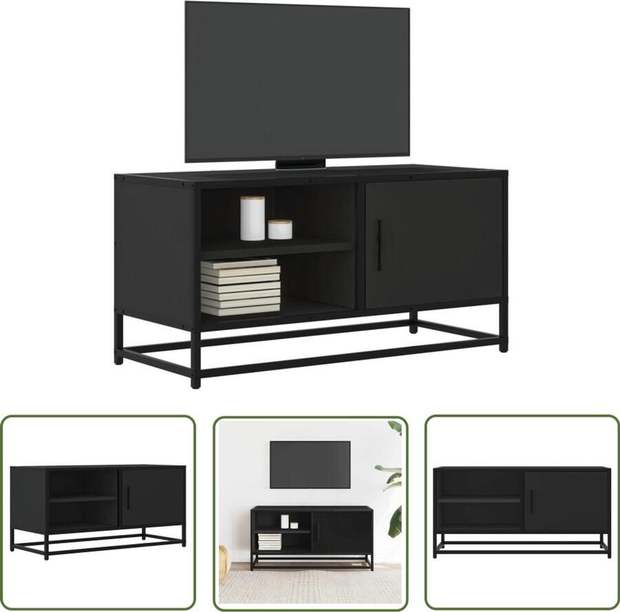 The Living Store Tv-meubel 80x34 5x40 cm bewerkt hout en metaal zwart Tv-meubel Salontafel Media-opstelling Houten Tv-meubel Zwart Tv-meubel