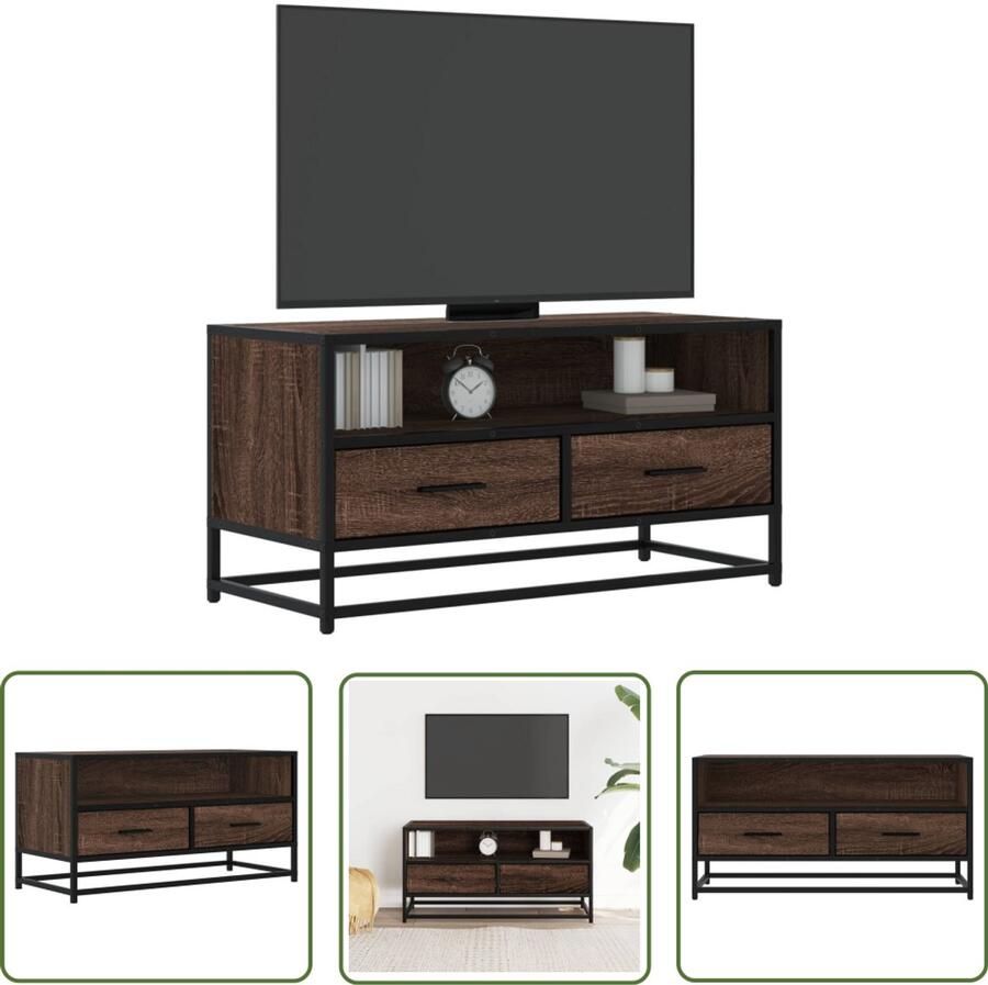 VidaXL Salontafel Tv-meubel 80x34 5x40 cm bewerkt hout metaal bruin eikenkleur Houten Tv-meubel Industrieel Tv-meubel Tv-opstelling