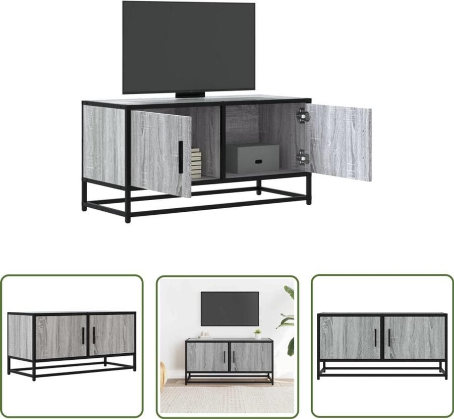 The Living Store Tv-meubel 80x34 5x40 cm bewerkt hout metaal grijs sonoma eiken Tv-meubel Salontafel Houten Tv-meubel Industrieel Tv-meubel Opbergruimte - Foto 2