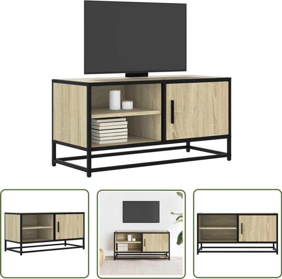 VidaXL Tv-meubel 80x34 5x40 cm bewerkt hout metaal sonoma eikenkleurig Tv-meubel Salontafel Houten Tv-meubel Media Kast Entertainment Center