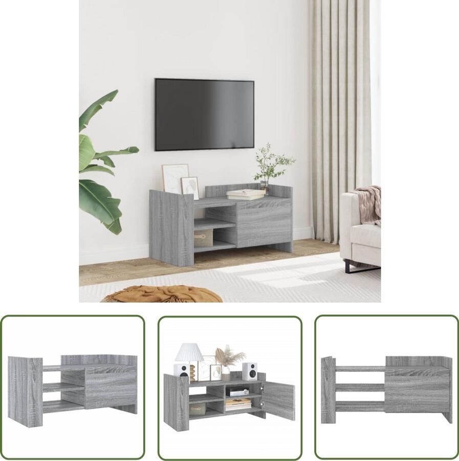 The Living Store Tv-meubel 80x35x40 cm bewerkt hout grijs sonoma eikenkleurig Tv-meubel Salontafel Opbergruimte Houten Tv-standaard Grijze Tv-bank