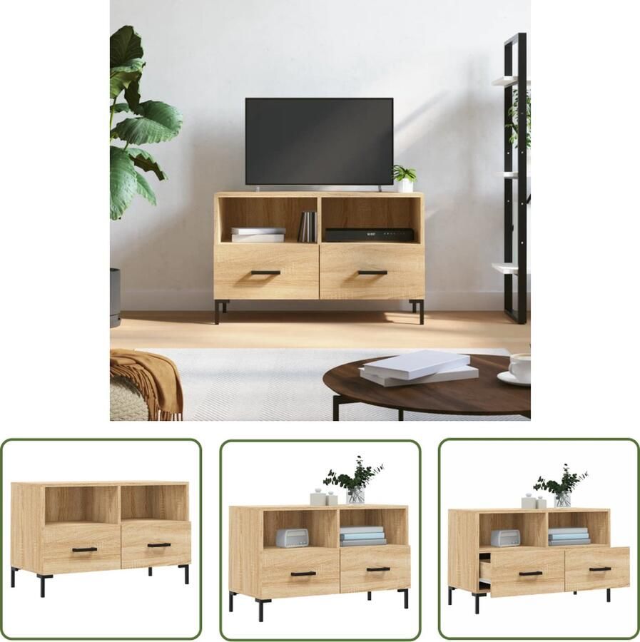 The Living Store TV-meubel Sonoma Eiken 80 x 36 x 50 cm Bewerkt hout en ijzer Tv-meubel Salontafel Houten Tv-stand Sonomaplank Bruine Tv Kast - Foto 2