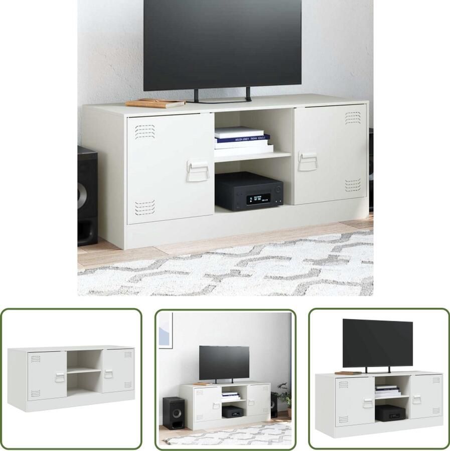 The Living Store Tv-meubel 99x39x44 cm staal wit Tv-meubel Salontafel Kastenkast Tv Stand Media Kast