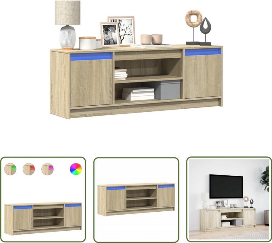 VidaXL Tv-meubel met LED 139 5x34x50 cm bewerkt hout sonoma eikenkleur Tv-meubel Salontafel Houten Tv-standaard Led Tv-meubel Sonoma Eiken