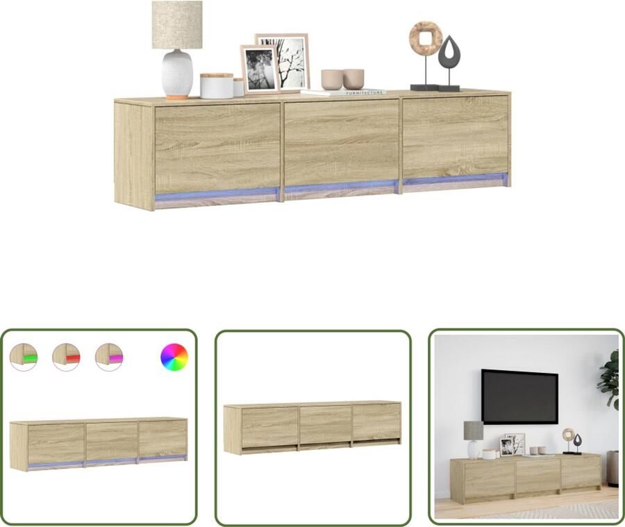 VidaXL Tv-meubel met LED 165x34x40 cm bewerkt hout sonoma eikenkleurig Tv-meubel Salontafel Houten Tv-standaard Led-verlichting Sonoma Eiken