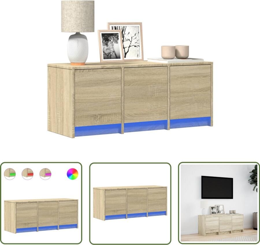 VidaXL Salontafel Tv-meubel met LED 97x34x40 cm bewerkt hout sonoma eikenkleurig Houten Tv-meubel Led Tv-meubel Sonom Eiken